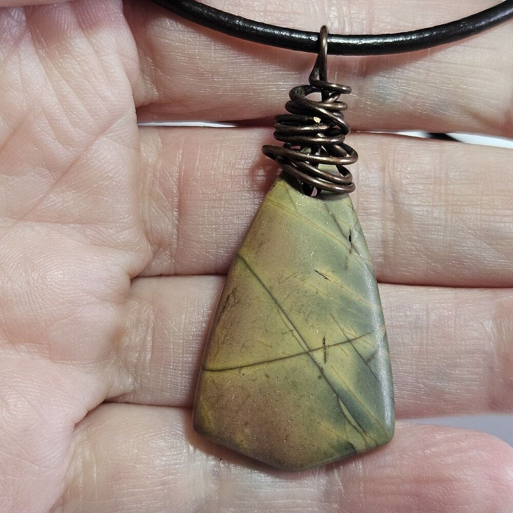 Brown Blue Pink Picasso Jasper Pendant Necklace Cord Chain 24-25.5"